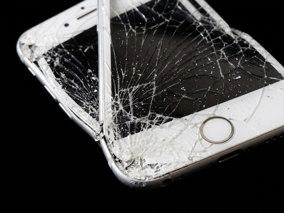 iPhone with a cracked corner screen showing spiderweb fractures radiating from the bottom corner — common damage that can be repaired by WestSide phone specialists in Hawke's Bay